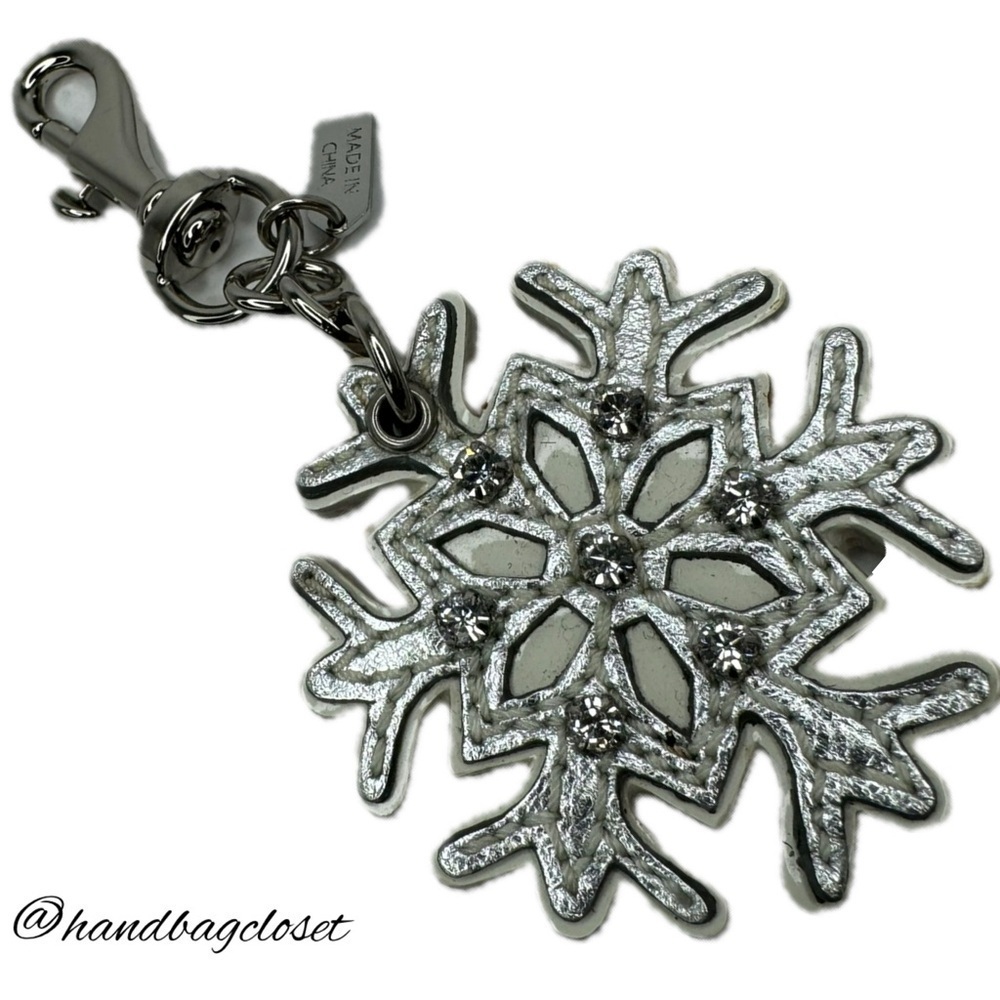 Coach Vintage Leather Silver Snowflake Winter Key Bag Charm Keychain - Picture 2 of 11